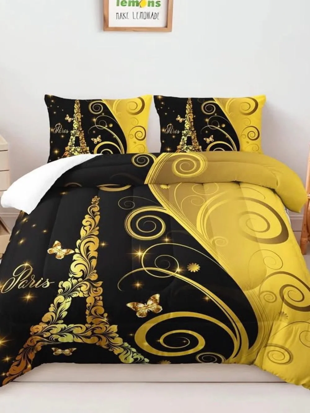 AILONEN Eiffel Tower Comforter Duvet Set Queen, 3 Pieces Quilt and 2 Pillowcases